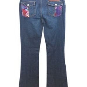 DOLCE AND GABBANA PRINTED VELVET TRIM STRETCHY BLUE DENIM JEANS 30 / 44